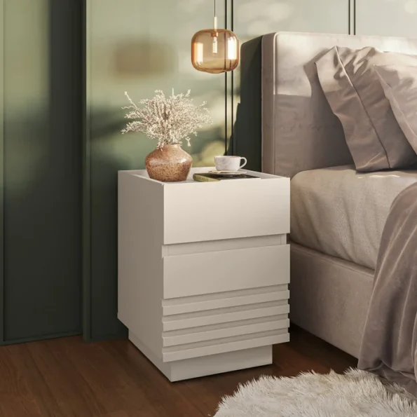 Mesa de Cabeceira 2 Gavetas Santore Off White - Imagem 2