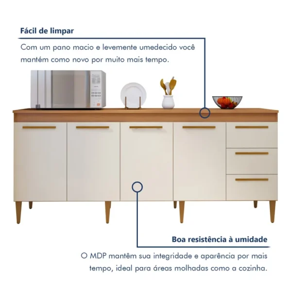 Balcão Ísis MDP 4 Portas e 3 Gavetas - Imagem 6