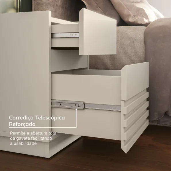 Mesa de Cabeceira 2 Gavetas Santore Off White - Imagem 6