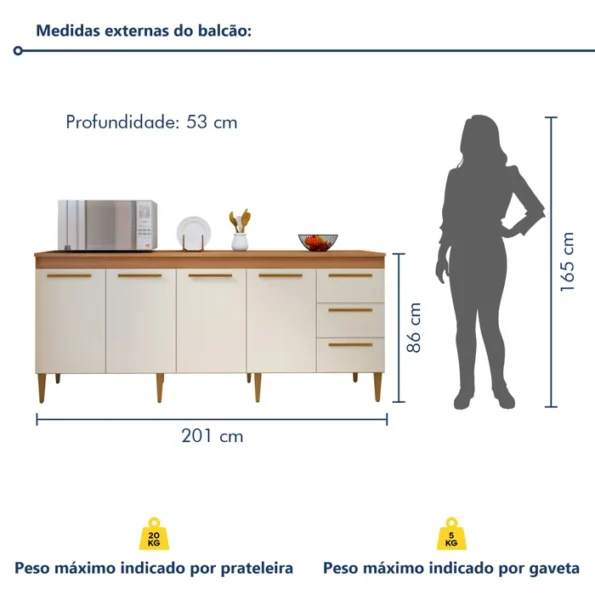 Balcão Ísis MDP 4 Portas e 3 Gavetas - Imagem 7